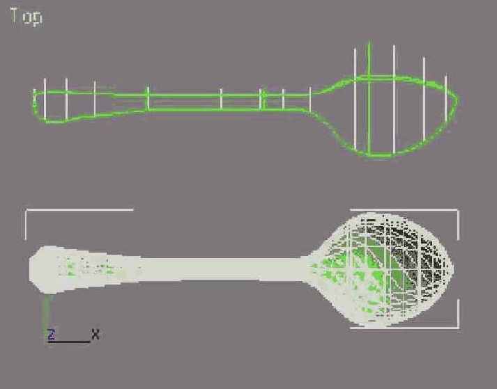 Рис. 10.1. Отображение поверхности типа NURBS в виде набора изолиний (вверху) и в виде сетки (внизу)